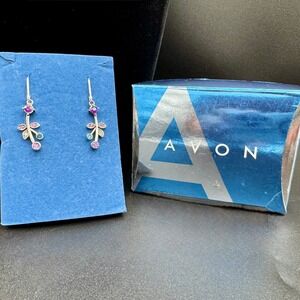 Avon Leverback Drop Earring Silver Tone Amethyst Aquamarine Crystal Original Box